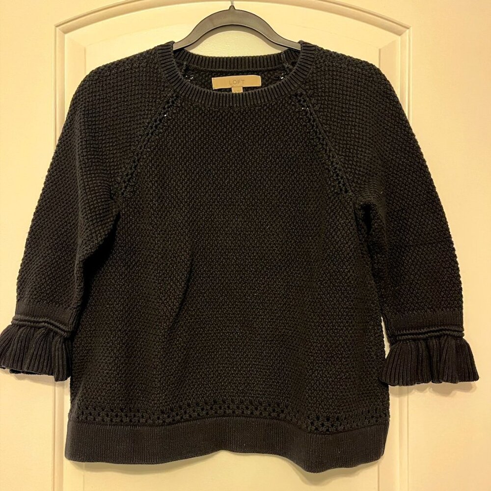 Ann Taylor LOFT Black Knit peplum sleeve Sweater